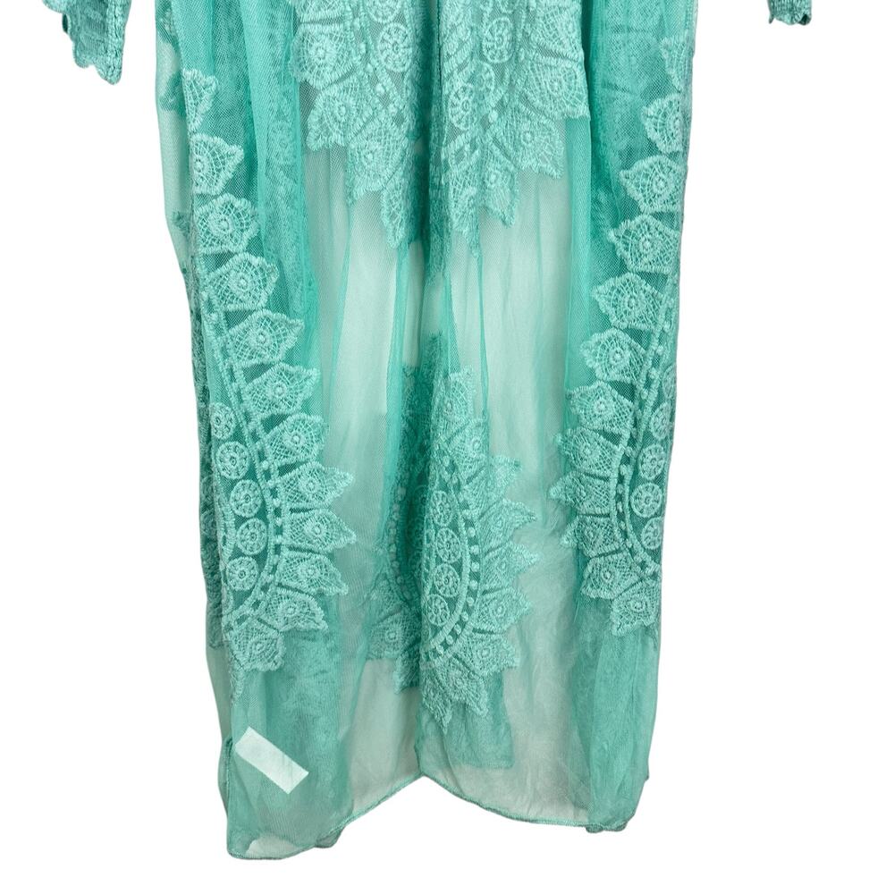 Rachel Zoe Embroidered Sheer Midi Kimono Turquoise One Size NWT Boho Festival - Picture 6 of 9